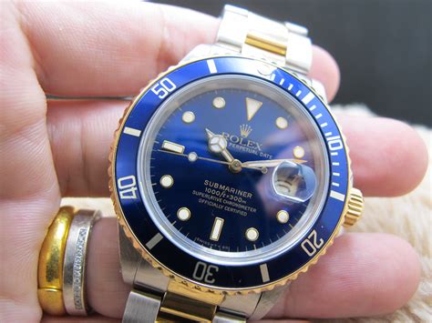 rolex two tone submariner 16803|rolex submariner 16803 blue.